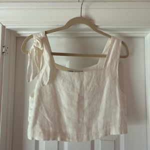 Zara Sz XS White Linen Crop Top